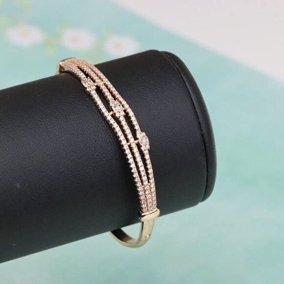 Triple Row Rose Gold Bangle with Sparkling Geometric Accents, XPBL0557 - Picture 7 of 12